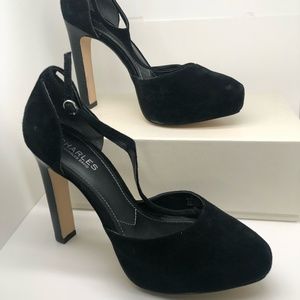 Black Swede High Heeled Ankle Strap shoes